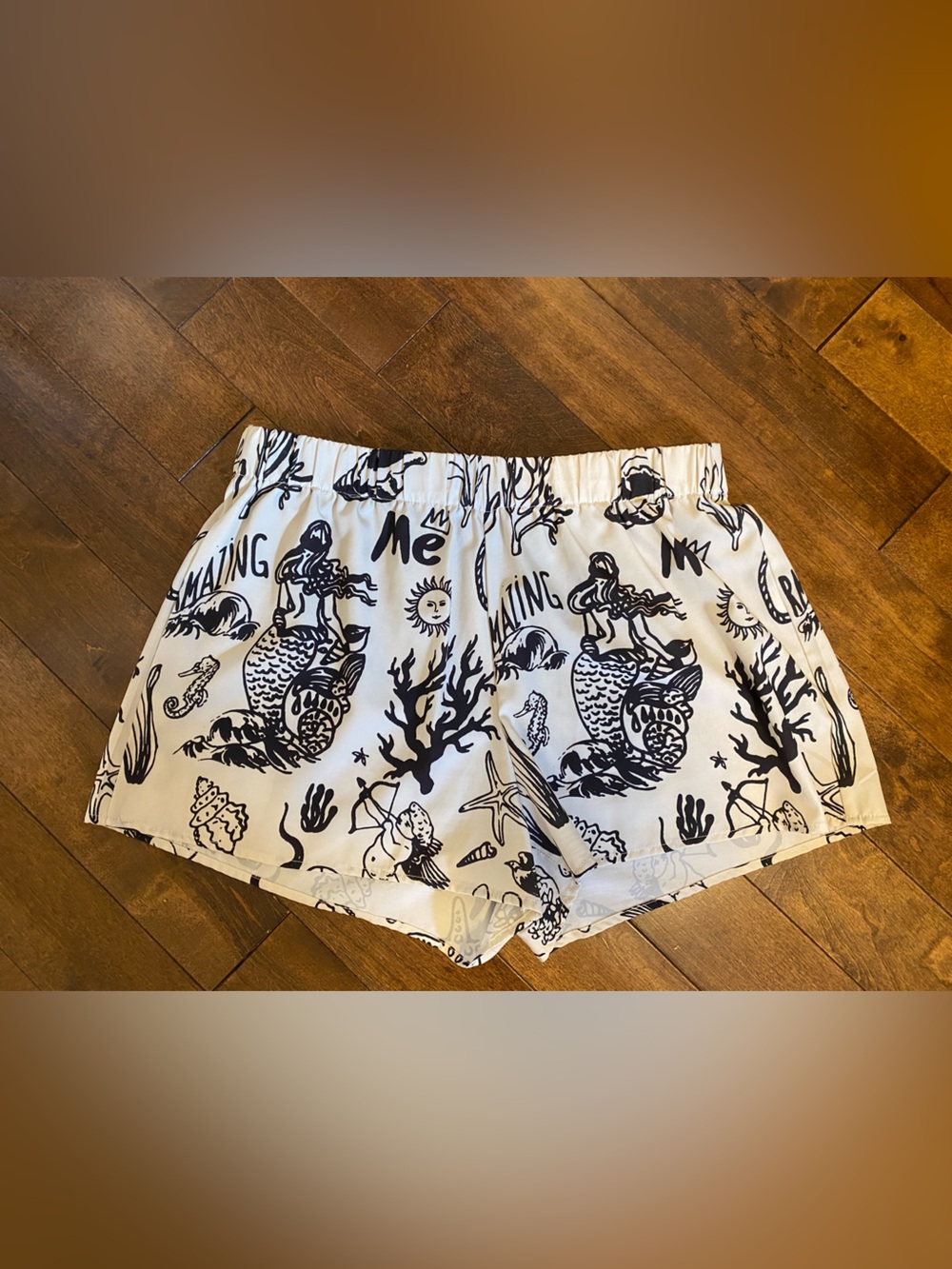 Men's White Swim Shorts with Black Nautical Print